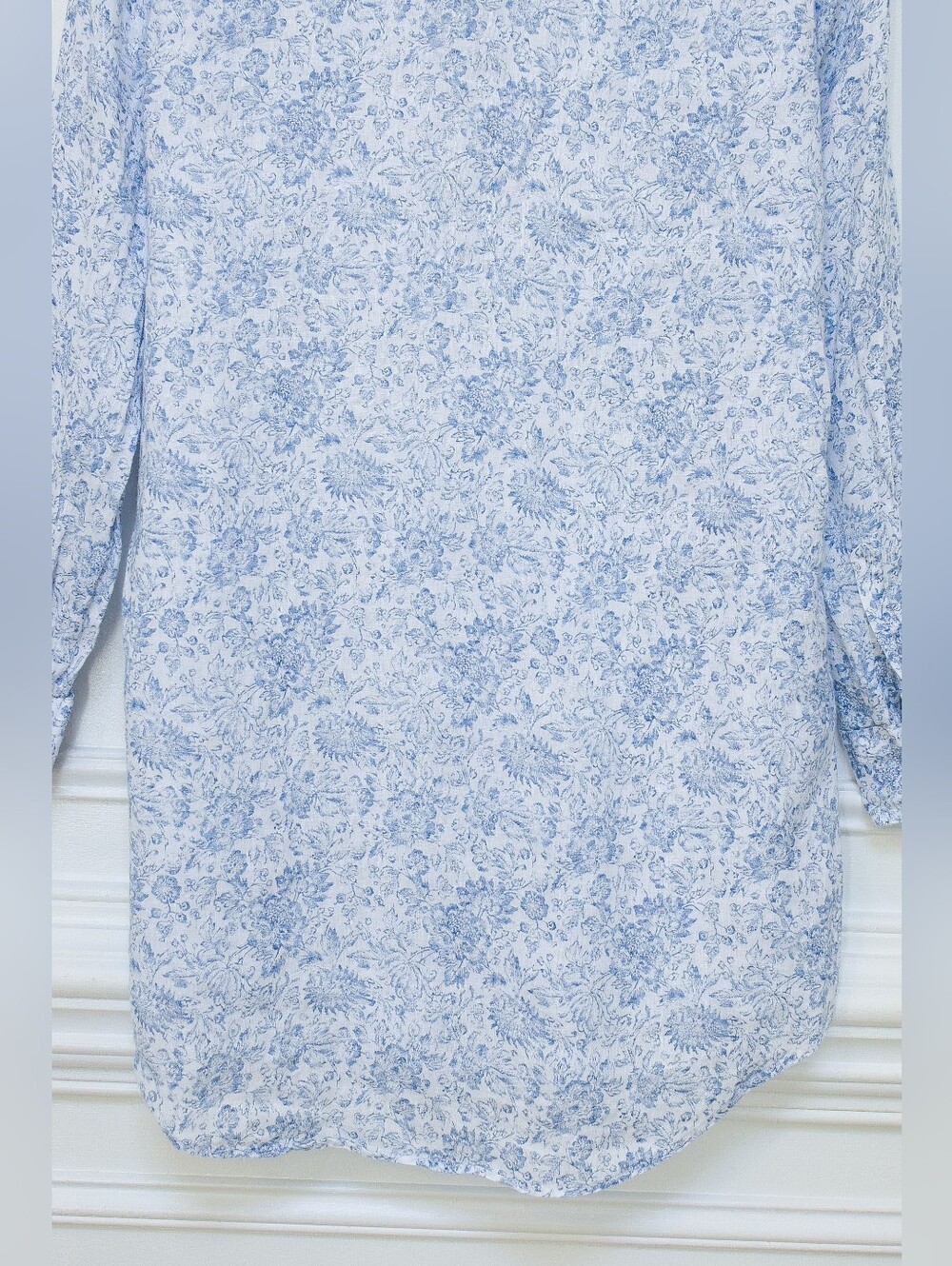 Frank & Eileen Mary Shirt Dress Linen Floral Blue White Size XS Coastal Heritage - Picture 9 of 15